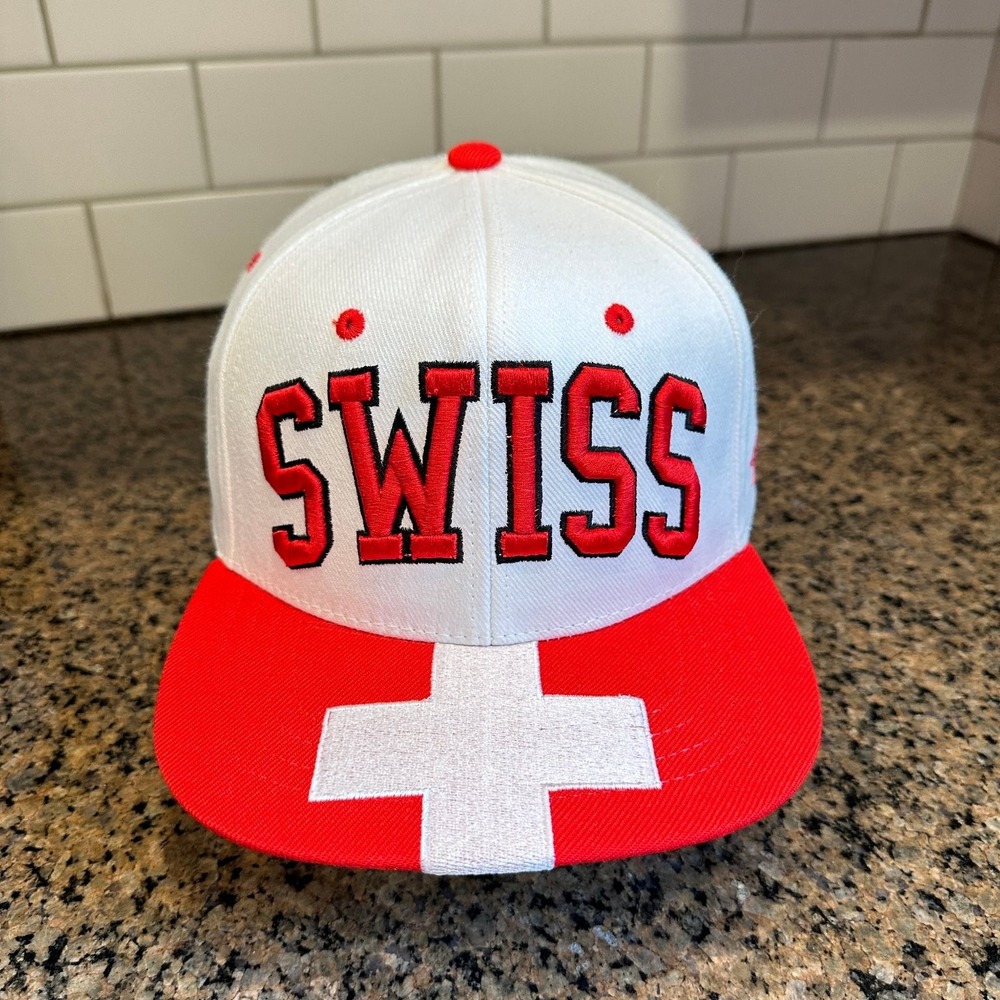 SWISS Zephyr Original Snapback Hat Adjustable White Red Flag Embroidery New